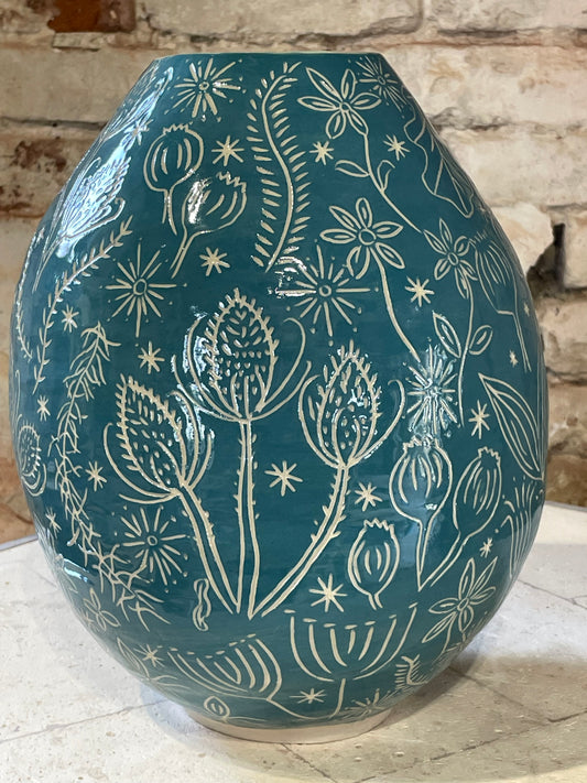 Teasel sgraffito in teal