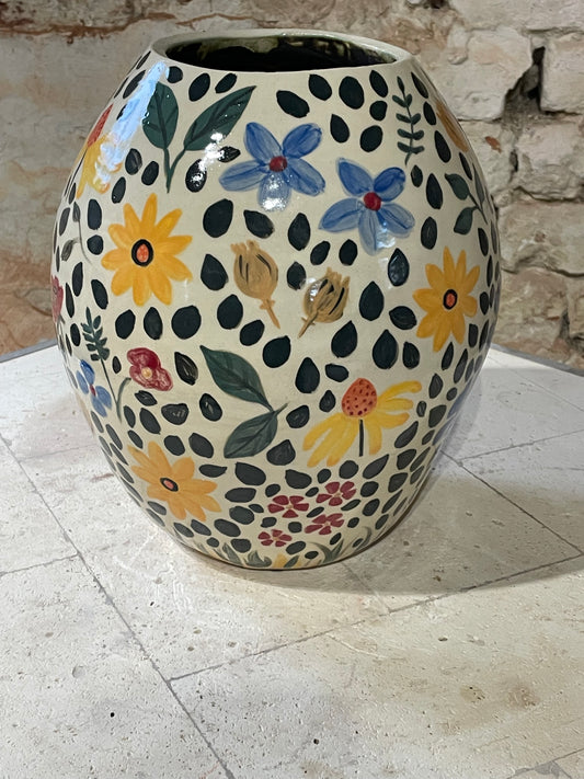 Large floral stoneware vase